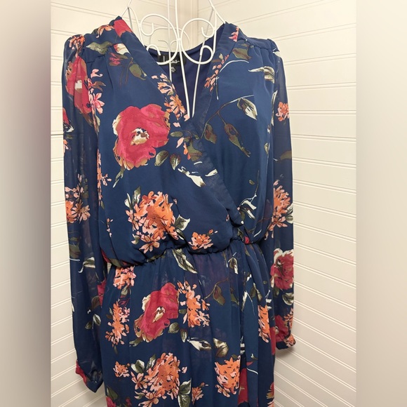 Lulu's Navy Floral Long Sleeve Dress - Picture 3 of 10